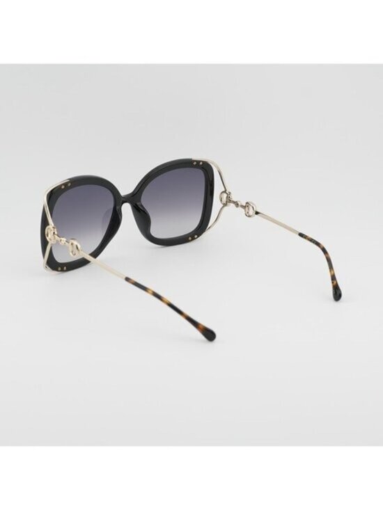 Gucci GG1021S 002 Sunglasses Black with Gold Square Frame, Grey Gradient Lenses